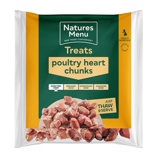 Natures Menu Raw Frozen Meat Chunks Poultry Hearts 1kg